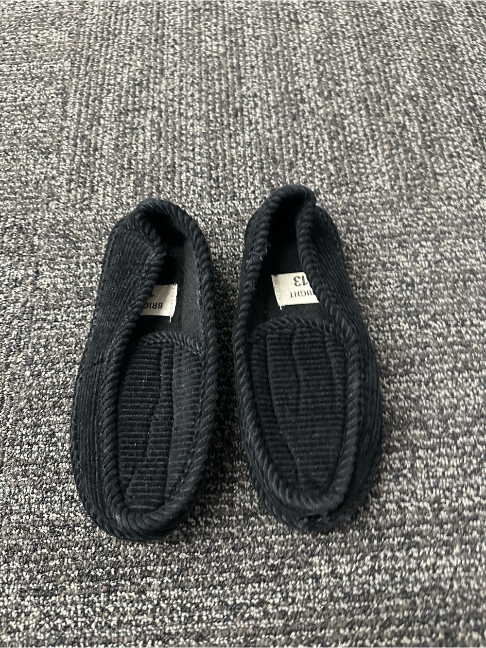 Bright kids Black Corduroy Slip-On Slippers US 13 Comfort Round Toe Rubber Sole
